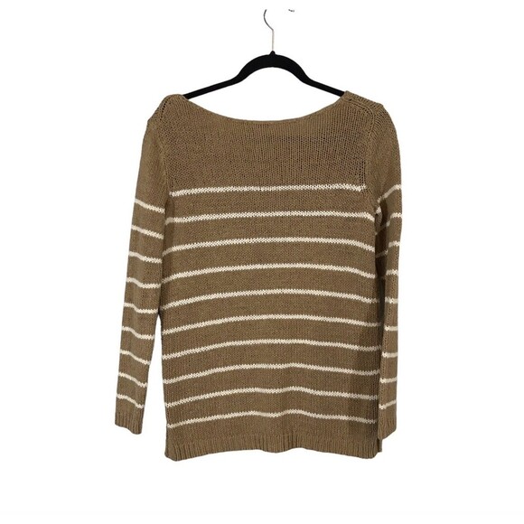 Vince Beige Stripe Womens Medium Pullover Chain Knit Comfort Sweater - Picture 2 of 9